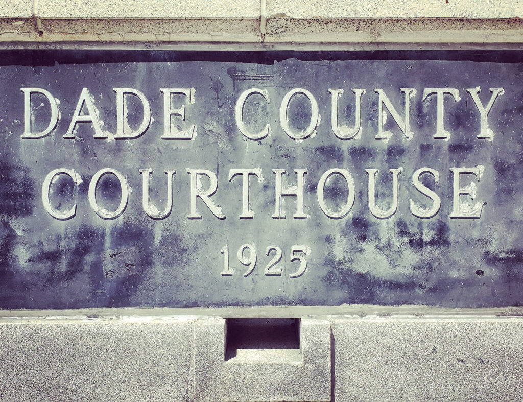 A detail of the Dade County Courthouse plaque bearing the year 1925 at the historic courthouse in Miami, Florida.